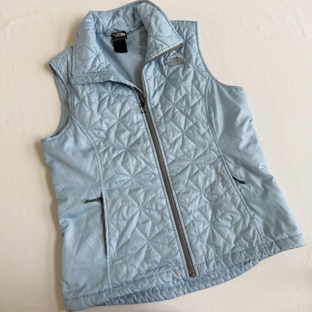 The North Face Womens Blue Thermoball Vest Size MEDIUM Quilted Full Zip